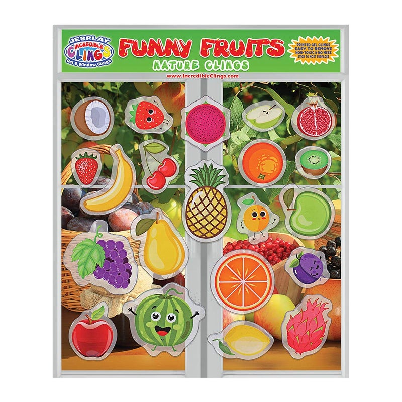 Fun Fruits Gel Window Clings for Kids - Window Stickers for Toddlers, Gel Clings Window Decals Kids Jelly Reusable Sticker - Home Car Plane Airplane Activities - Oranges, Apples (Jesplay USA)